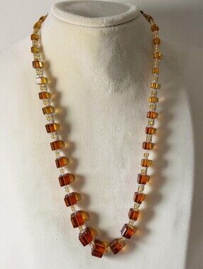 Vintage Art Deco Cubed Czech Glass Long Opera Necklace